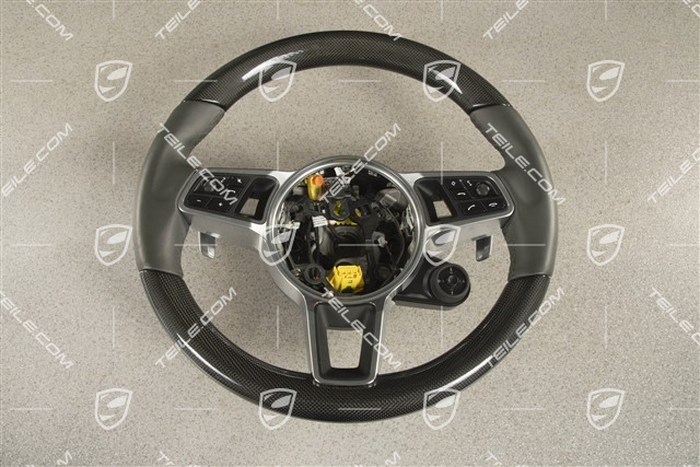 Multifunction steering wheel, heated, Leather and Carbon, Slate-grey/ Sport Chrono Package Plus