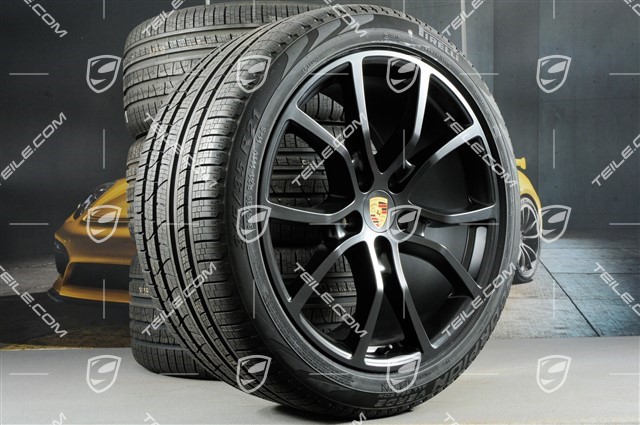 21-inch Cayenne Exclusive Design all-season wheel set, rims 9,5J x 21 ET46 + 11,0J x 21 ET58 + Pirelli Scorpion Verde All Season tyres 285/40 R21 + 315/35 R21, with TPMS, black satin matt