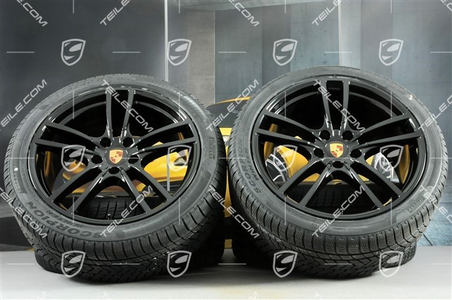 21-inch Cayenne Turbo winter wheel set, rims 9,5J x 21 ET46 + 11,0J x 21 ET58 + NEW Pirelli winter tyres 275/40 R21 + 305/35 R21, with TPMS, black high gloss