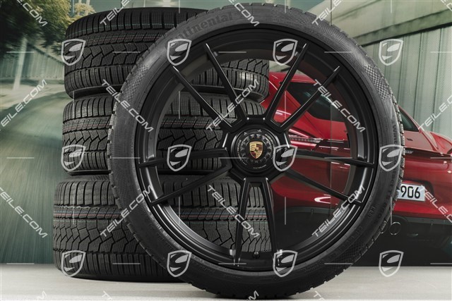 20+21-inch GTS "Turbo S" winter wheel set, central lock rims 8,5J x 20 ET50 + 11J x 21 ET66 + Continental winter tyres 245/35 R20 + 295/30 R21, black satin matt