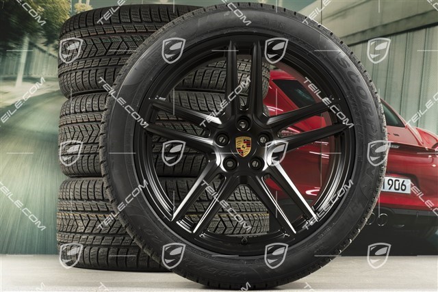 20-inch "Macan Turbo" winter wheels set, rims 9J x 20 ET26 + 10J x 20 ET19 + Pirelli  winter tyres 265/45 R20 + 295/40 R20, black satin mat, with TPMS