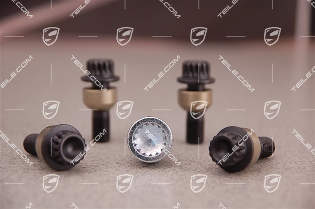 Anti-theft wheel bolt set (5 pcs.), incl. adapter, black