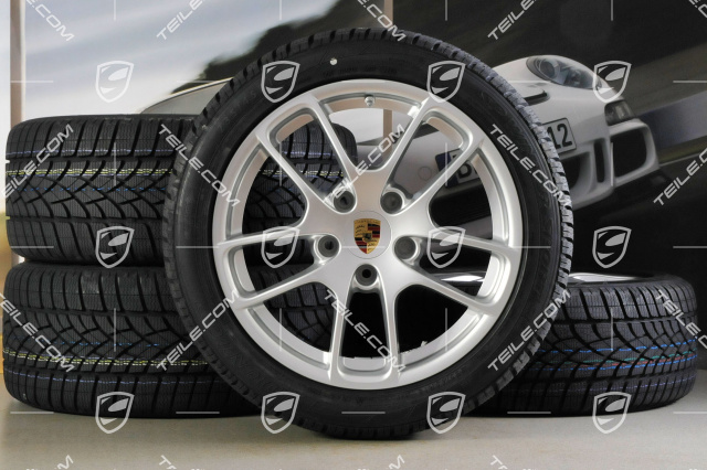 18" Cayman winter wheel set, 8J x 18 ET57 + 9J x 18 ET47 + winter tyres Dunlop SP Winter Sport 3D 235/45 R18 + 265/45 R18, with TPMS.