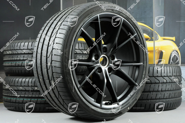 20" koła letnie, komplet Carrera S IV, Felgi 8,5 J x 20 ET49 + 11,5 J x 20 ET56 + opony letnie Pirelli 245/35 ZR20+305/30 ZR20, z czujnikami ciśnienia, czarny półmat satyna