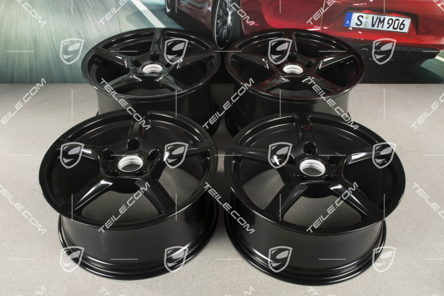 18-inch wheel rim set Boxster IV, 8J x 18 ET57 + 9,5J x 18 ET49, black high gloss