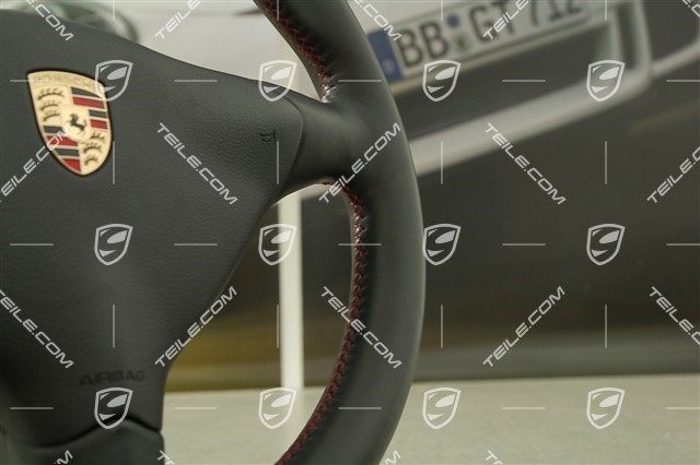 3-spoke steering wheel, GT3 RS, black leather, red thread