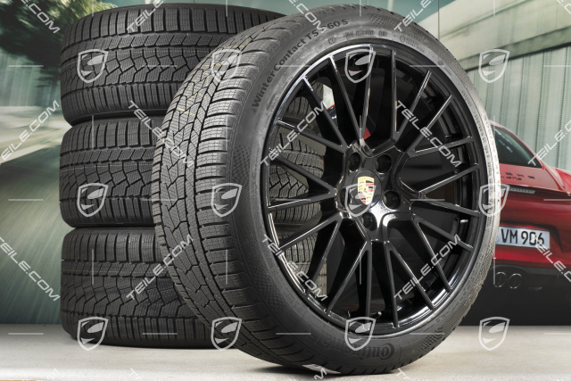 21-inch Cayenne COUPÉ RS Spyder winter wheel set, rims 9,5J x 21 ET46 + 11,0J x 21 ET49 + NEW Continental winter tyres 275/40 R21 + 305/35 R21, with TPMS, black high gloss