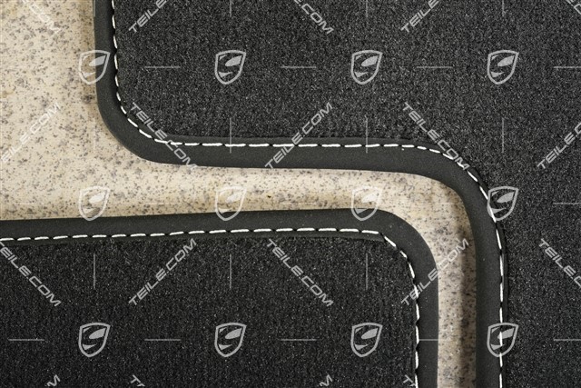 Komplet dywaników podłogowych, przód, czarne z białą nicią, L+R