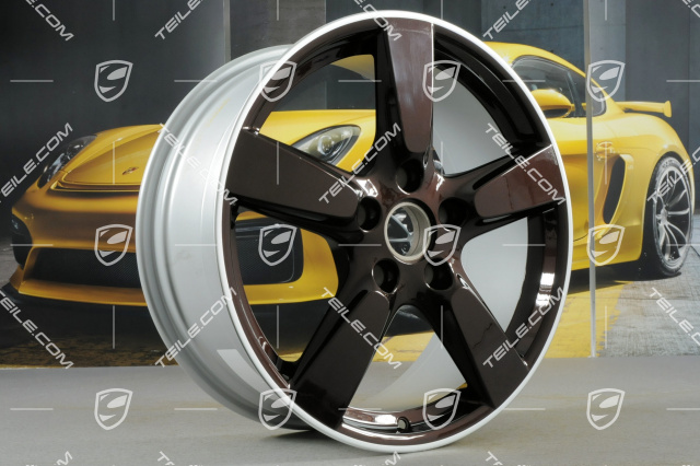 19-inch Cayman S wheel set, 8J x 19 x ET 57 + 9,5J x 19 x ET 45, rims spokes in Mahogany Metallic