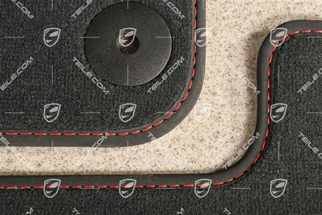 Floor mats set, black with red decorative stitching, RHD / right-hand drive / UK-Version, set