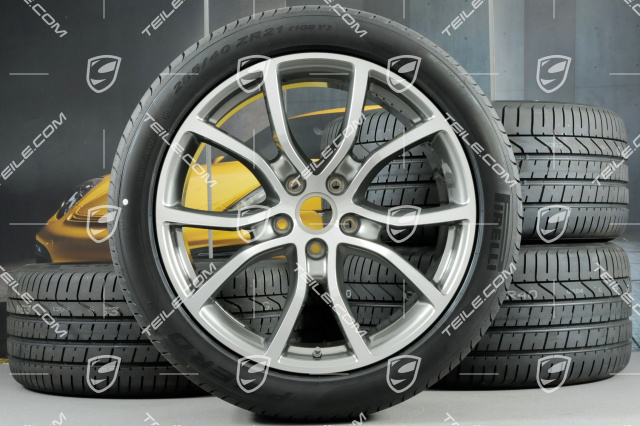 21-inch Cayenne Exclusive Design summer wheel set, rims 9,5J x 21 ET46 + 11,0J x 21 ET58 + NEW Pirelli P Zero summer tyres 285/40 R21 + 315/35 R21, with TPMS