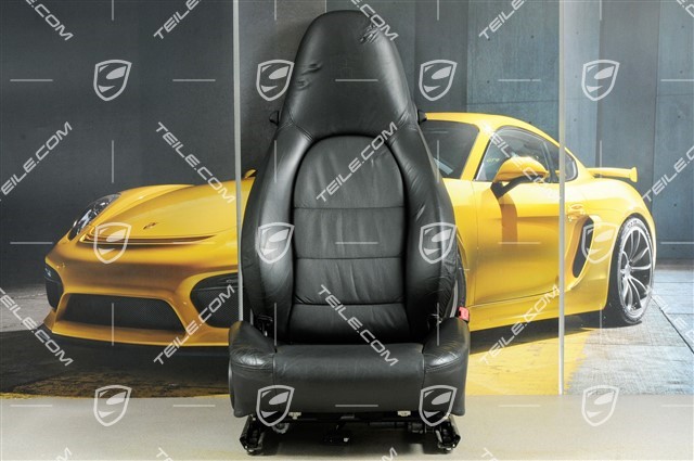 Seat, el. adjustable, heating, leather, Black, Draped, Porsche crest, damage, R