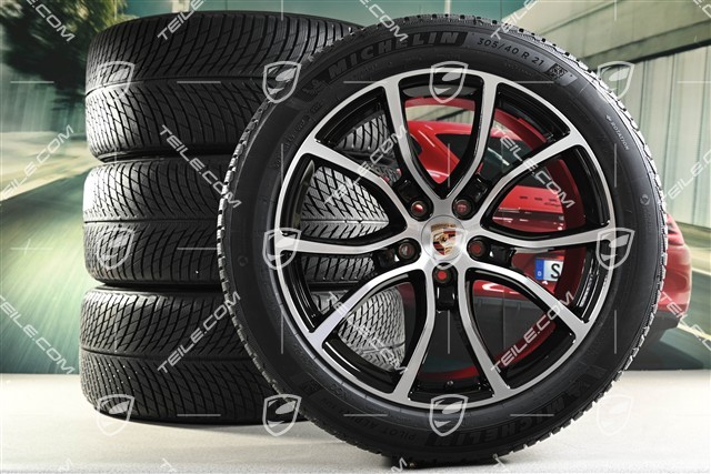 21-inch Cayenne COUPE Exclusive Design winter wheel set, rims 9,5J x 21 ET46 + 11,0J x 21 ET49 + Michelin Pilot Alpin 5 SUV winter tyres 285/45 R21 + 305/40 R21, with TPMS, black high gloss