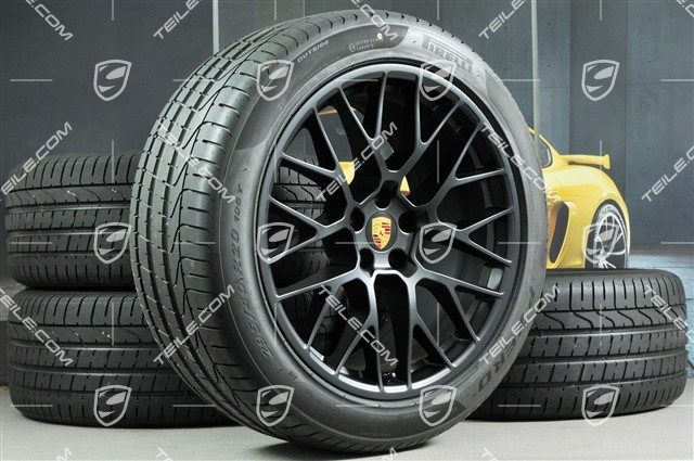 20" "RS Spyder Design" in Schwarz (seidenglanz), Sommerräder Satz, Felgen 9J x 20 ET26 + 10J x 20 ET19 + NEUE Pirelli Sommerreifen 265/45 R 20 + 295/40 R 20, mit RDK-Sensoren