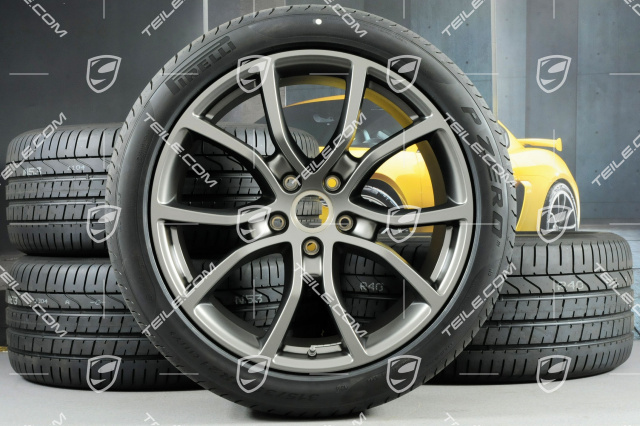 21" Cayenne Exclusive Design Sommerräder Satz, Felgen 9,5J x 21 ET46 + 11,0J x 21 ET58 + Pirelli P Zero Sommerreifen 285/40 R21 + 315/35 R21, mit RDK-Sensoren, Platinum-Seidenmatt