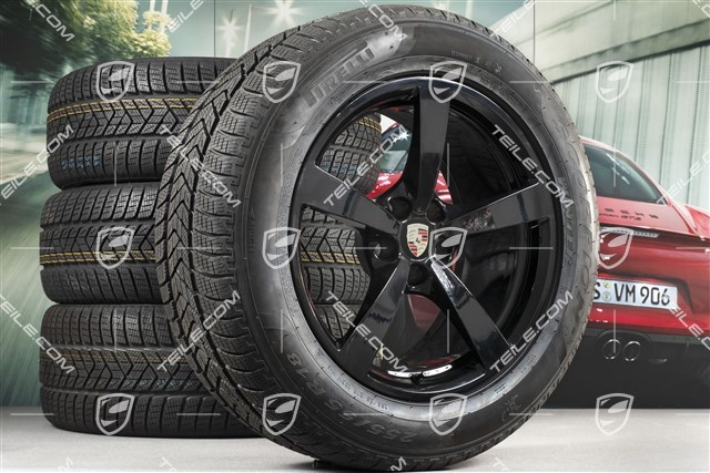 18-inch "Macan" Winter wheel set, rims 8J x 18 ET21 + 9J x 18 ET21 + NEW Pirelli Scorpion Winter winter tyres 235/60 ZR 18 + 255/55 ZR 18, with TPMS, black high gloss