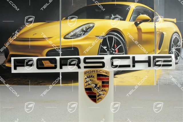 LED rear lights, black, set: left+right+center, with „PORSCHE" inscription/logo black