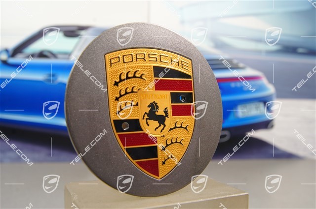 Radzierdeckel, konvex, Porsche Wappen farbig, für Carrera Classic Räder, Titan