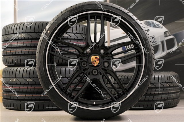 20" SportDesign Sommerräder Satz, Schwarz (hochglanz) - exlusive 911, 8,5J x 20 ET51 + 11J x 20 ET70, Reifen 245/35 ZR20 + 295/30 ZR20, mit RDK-Sensor