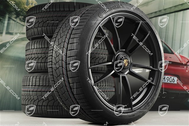 20+21-inch GTS "Turbo S" winter wheel set, central lock rims 8,5J x 20 ET50 + 11J x 21 ET66 + Continental winter tyres 245/35 R20 + 295/30 R21, black satin matt