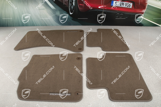 Floor mat, velour, set 4-part, saddle tan