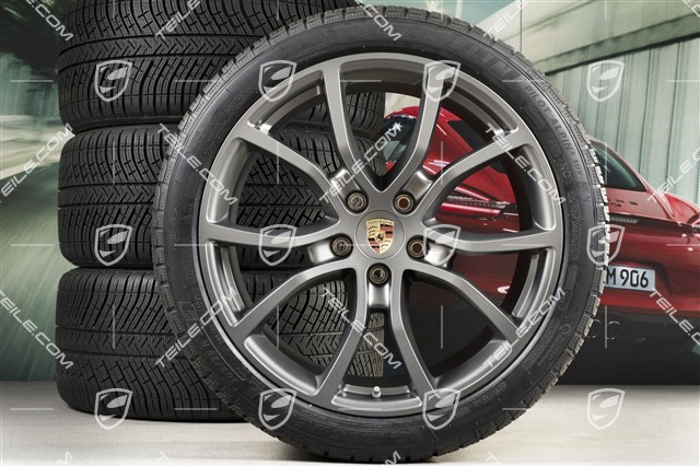 21-inch Cayenne COUPE Exclusive Design winter wheel set, rims 9,5J x 21 ET46 + 11,0J x 21 ET49 + NEW Michelin Pilot Alpin 5 winter tyres 275/40 R21 + 305/35 R21, with TPMS, Platinum satin-mat