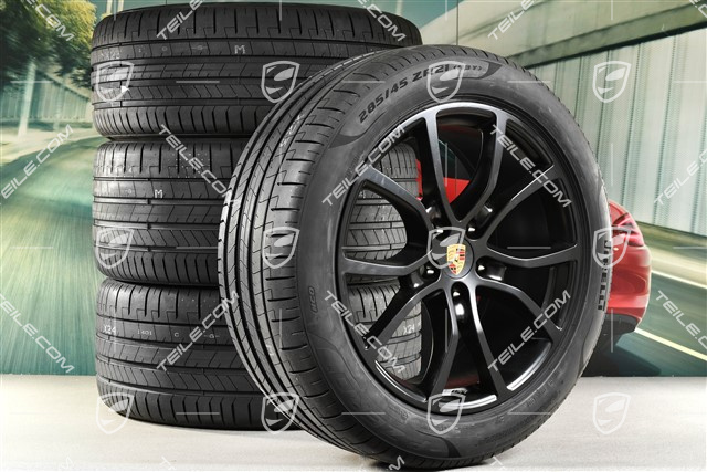 21-inch Cayenne Coupe Exclusive Design summer wheel set, rims 9,5J x 21 ET46 + 11,0J x 21 ET49 + Pirelli P Zero summer tyres 285/45 R21 + 315/40 R21, with TPMS, black satin-mat