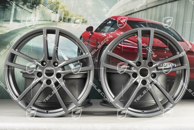 21-inch wheel rim set Cayenne Turbo, 11J x 21 ET58 + 9,5J x 21 ET46, Platinum Satin Matt