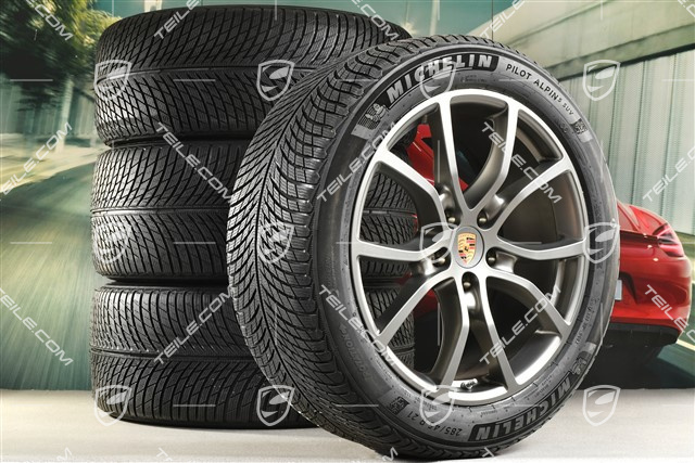 21-inch Cayenne Exclusive Design winter wheel set, rims 9,5J x 21 ET46 + 11,0J x 21 ET58 + Michelin winter tyres 285/45 R21 + 305/40 R21, with TPMS, Platinum satin-mat