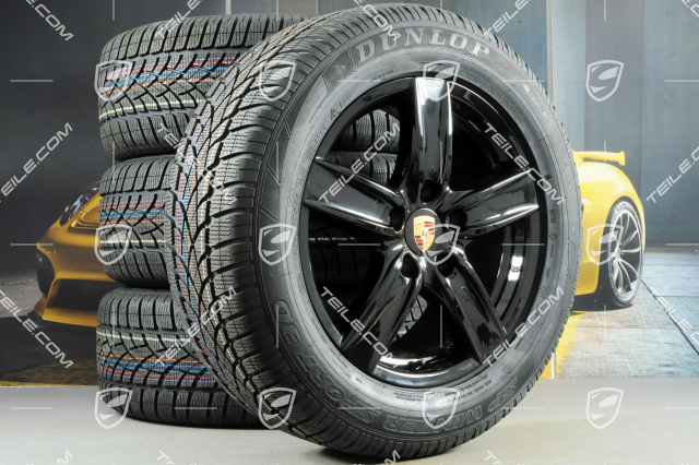 18-inch Cayenne S III winter wheel set, wheels 8J x 18 ET53 + Dunlop winter tyres 255/55 R18, with TPMS, black high gloss