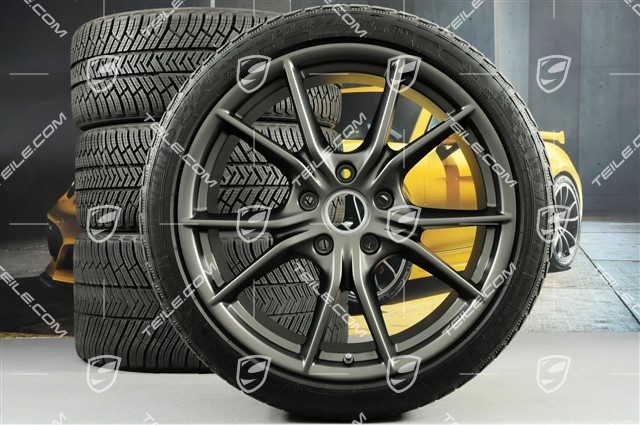 20" koła zimowe, komplet Carrera S (IV), felgi 8,5J x 20 ET49 + 11J x 20 ET78 + opony zimowe Michelin Pilot Alpin PA4 N1 245/35 R20 + 295/30 R20, kolor platinum (półmat)