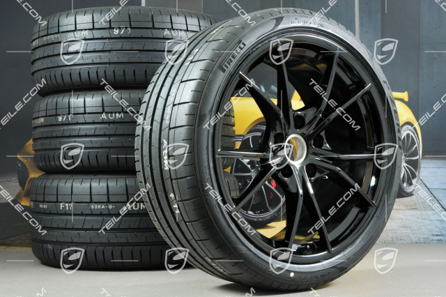 20" Carrera S koła letnie kompl., felgi 8J x 20 ET57 + 10J x 20 ET45, opony letnie Pirelli 235/35 ZR20 +265/35 ZR20, czarne (wysoki połysk), z czujnikami ciśnienia