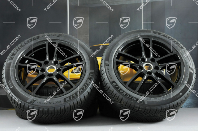 20" koła zimowe Cayenne Sport, komplet, felgi 9J x 20 ET50 + 10,5J x 20 ET64 + opony zimowe Michelin 275/45 R20 + 305/40 R20, z czujnikami ciśnienia, czarny połysk