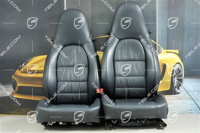 Seats, el. adjustable, leather, Metropole blue, Draped, Porsche crest, set (L+R)