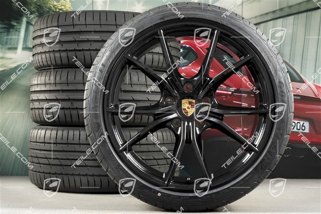 20" Carrera S summer wheels set, rims 8J x 20 ET57 + 10J x 20 ET45, GoodYear summer tires 235/35 ZR20 + 265/35 ZR20, black (high gloss), with TPMS