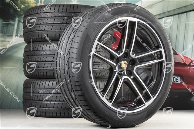 20" Turbo Sommerräder Satz, Felgen 9J x 20 ET26 + 10J x 20 ET19 + NEUE Sommerreifen 265/45 R20 + 295/40 R20, mit RDK-Sensoren, in Tiefschwarz-Metallic