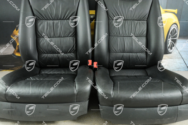 Seats, el. adjustable, memory, lumbar, ruffled leather, black, draped, set (L+R)