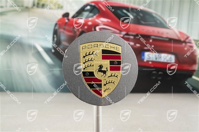 Radzierdeckel, konvex, Porsche Wappen farbig, für Carrera Classic Räder, Titan