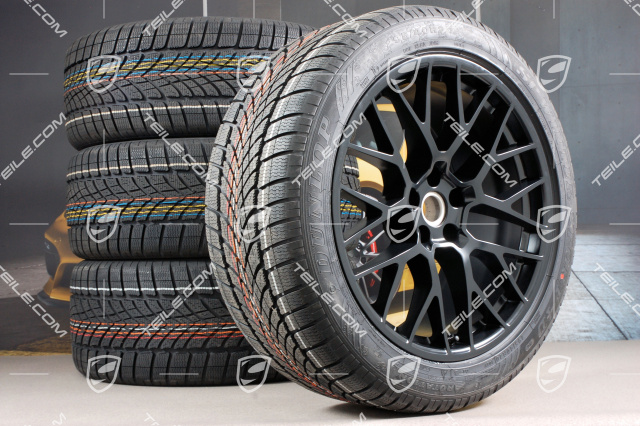 20" "RS Spyder Design" Winterräder Satz, Felgen 9J x 20 ET26 + 10J x 20 ET19, Dunlop Winter Sport 4D Winterreifen 265/45 R20 + 295/40 R20, mit RDK-Sensoren, schwarz seidenmatt