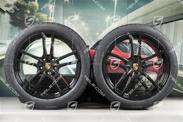 21-inch Cayenne Turbo Design summer wheel set, rims 9,5J x 21 ET46 + 11,0J x 21 ET58 +NEW Bridgestone Dueler H/P Sport summer tyres 285/40 R21 + 315/35 R21, with TPMS, black high gloss