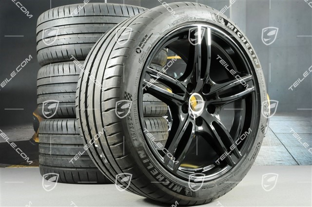20-inch Panamera Turbo summer wheel set, rims 9,5J x 20 ET71 + 11,5J x 20 ET68 + NEW Michelin summer tires 275/40 ZR20 + 315/35 ZR20, with TPM, black high gloss