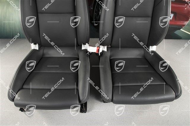 Fotele, regulowany elektrycznie, 14-way, podgrzewanie, lędźwia, wentylacja, skóra, czarne, z herbem Porsche, komplet, L+R