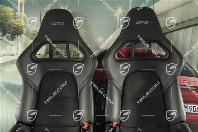 Bucket seats, collapsible, leather/Alcantara black, seam in silver, with logo GT3, set, L+R