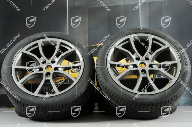 21" Cayenne Exclusive Design Sommerräder Satz, Felgen 9,5J x 21 ET46 + 11,0J x 21 ET58 + Pirelli P Zero Sommerreifen 285/40 R21 + 315/35 R21, mit RDK-Sensoren, Platinum-Seidenmatt