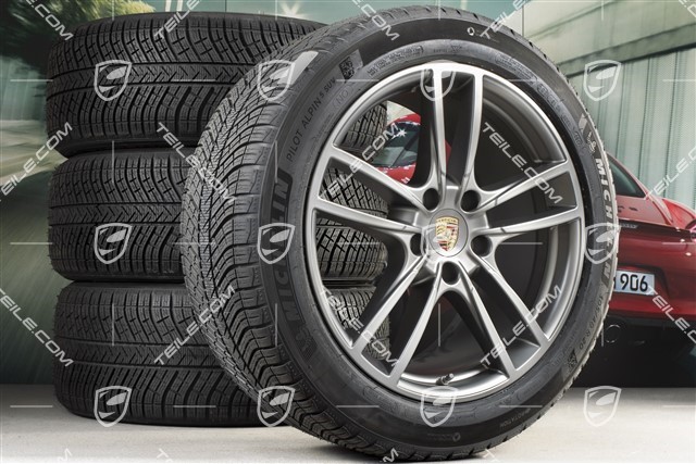 20-inch Cayenne Sport winter wheel set, rims 9J x 20 ET50 + 10,5J x 20 ET64 + Michelin winter tyres 275/45 R20 + 305/40 R20, with TPMS, Platinum satin matt