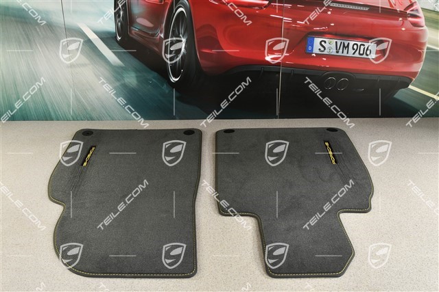 Floor mats set *only 2pcs for front, velour, black with yellow stitching