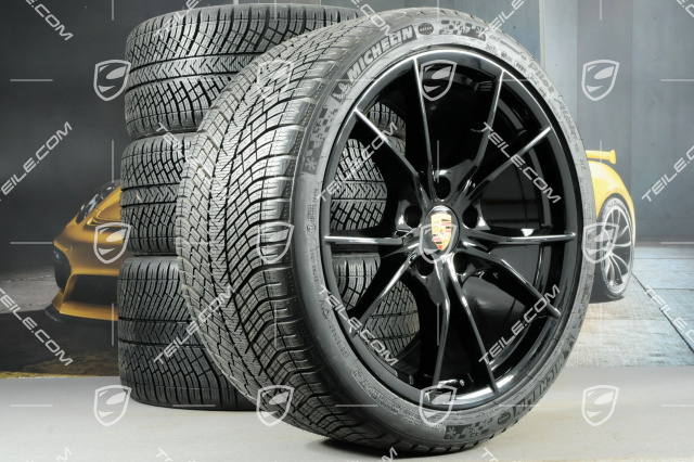 20" koła zimowe, komplet Carrera S (IV), felgi 8,5J x 20 ET49 + 11J x 20 ET56 + NOWE opony zimowe Michelin Pilot Alpin PA4 N1 245/35 R20 + 295/30 R20, czarny satynowy półmat