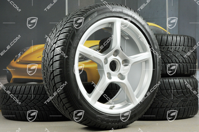 18" Boxster winter wheel set, 8J x 18 ET57 + 9J x 18 ET47 + winter tyres Dunlop 235/45 R18 + 265/45 R18, with TPM