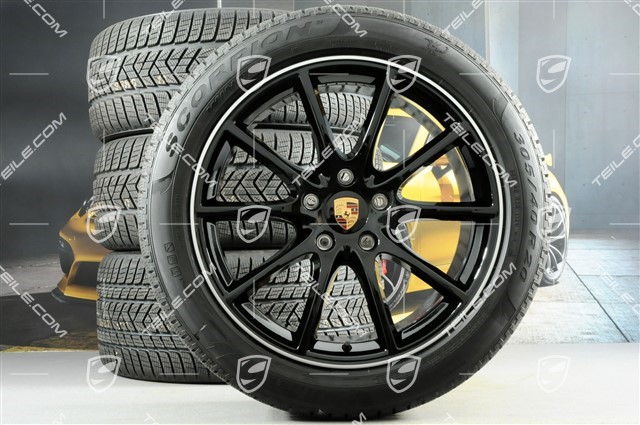 20-inch Cayenne Design winter wheel set, rims 9J x 20 ET50 + 10,5J x 20 ET64 + Pirelli winter tyres 275/45 R20 + 305/40 R20, with TPMS, EXCLUSIVE, wheel star in black highgloss