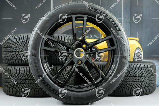 20" koła zimowe Cayenne Sport, komplet, felgi 9J x 20 ET50 + 10,5J x 20 ET64 + opony zimowe Michelin 275/45 R20 + 305/40 R20, z czujnikami ciśnienia, czarny połysk